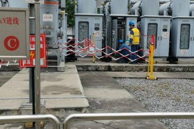 在330kV長樂變電站內進行1550長備四間隔配合電纜穿倉
